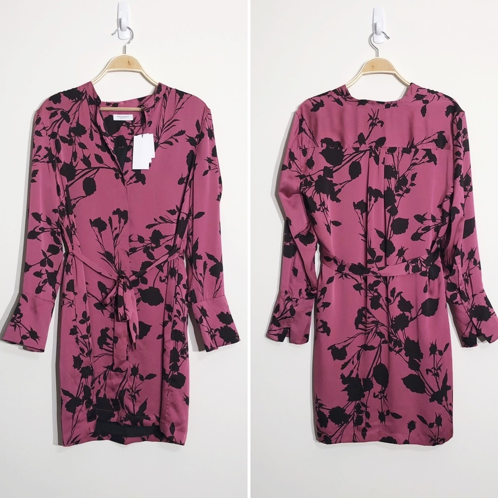 NEW $395 Equipment Roseabelle Floral Button-Down Short Charmeuse L Belted Dress - Picture 8 of 14